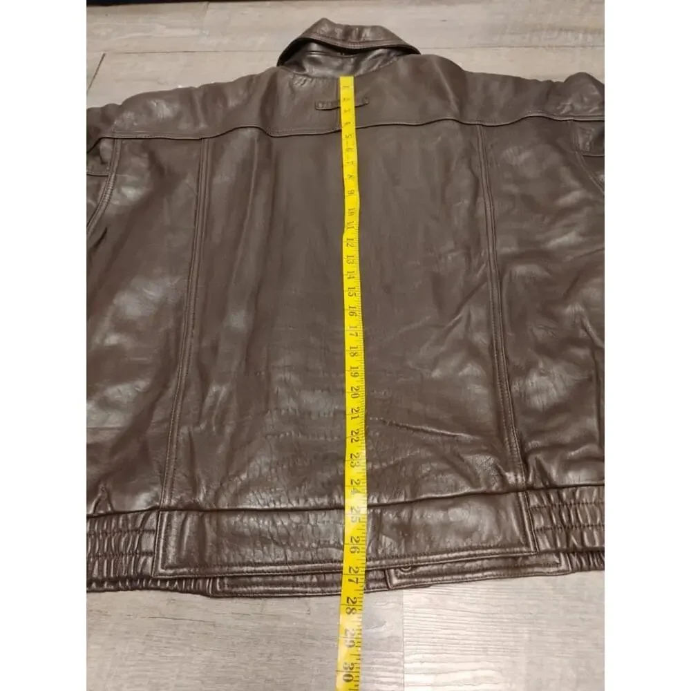 Croft & Barrow Bomber Jacket brown Leather Collared Zip Pockets Quilt Lined XXL
